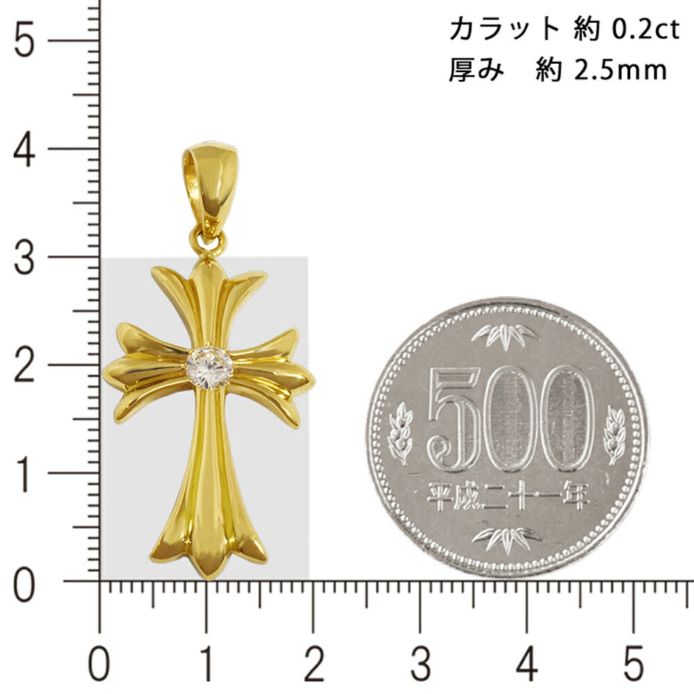 【お電話にてお問合せください！】K18 1Pクロス30 イエローゴールド ペンダントトップ ダイヤモンド 0.2ct 以上 G SI2 GOOD以上  鑑定書付 18金  メンズ ネックレス