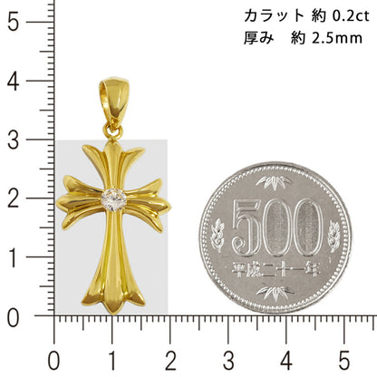 【お電話にてお問合せください！】K18 1Pクロス30 イエローゴールド ペンダントトップ ダイヤモンド 0.2ct 以上 G SI2 GOOD以上  鑑定書付 18金  メンズ ネックレス