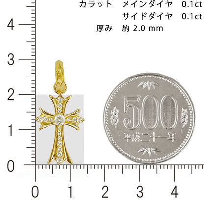 【お電話にてお問合せください！】K18 クロス20 イエローゴールド ペンダントトップ ダイヤモンド 0.1ctUP 鑑別書付 18金  メンズ ネックレス