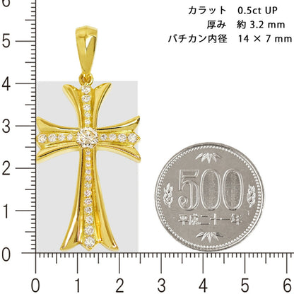 【お電話にてお問合せください！】K18 クロス40 三角バチカン 鑑定書付き イエローゴールド ペンダントトップ ダイヤモンド 0.5ct G SI2 GOOD  メンズ ネックレス 18金