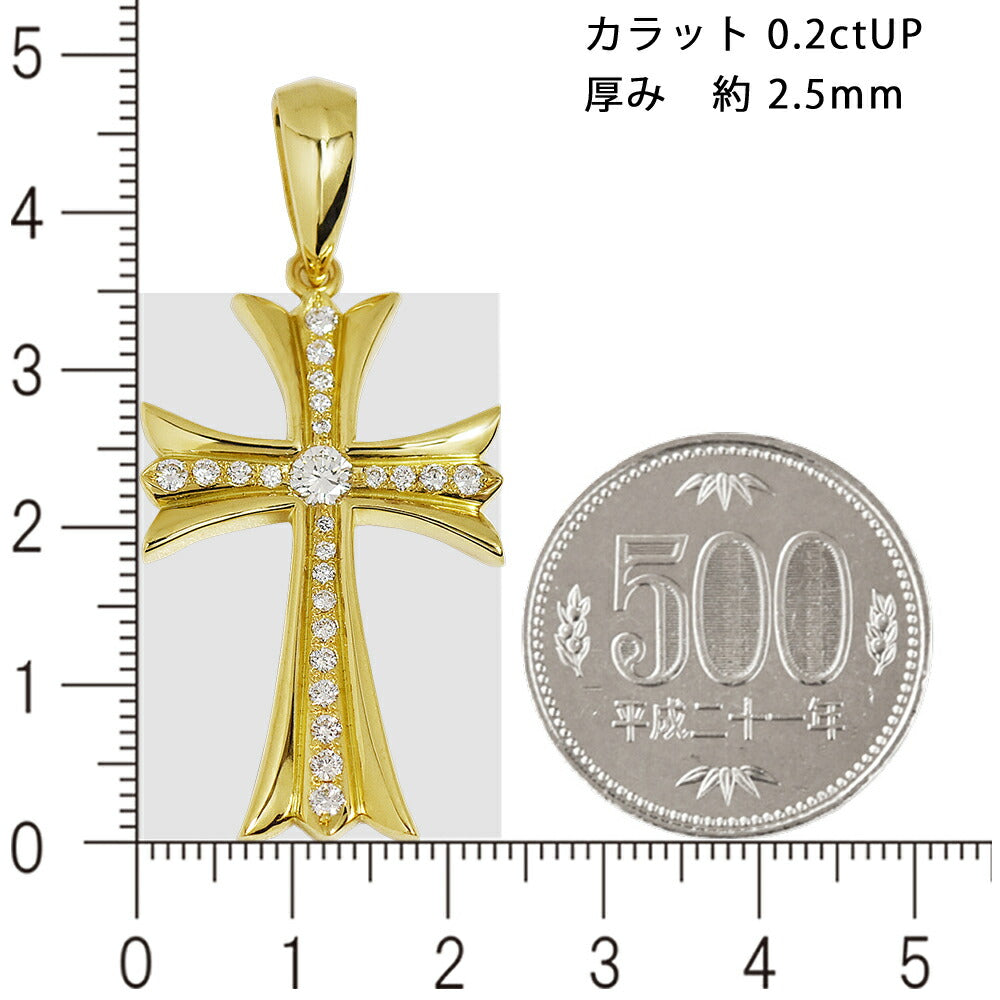 【お電話にてお問合せください！】K18 クロスライト35  イエローゴールド ペンダントトップ ダイヤモンド 鑑定書付 0.2ct G SI2 GOOD以上  メンズ