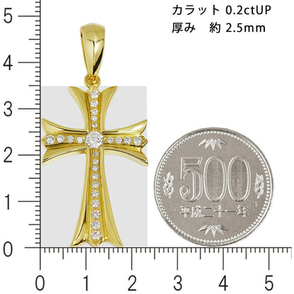 【お電話にてお問合せください！】K18 クロスライト35  イエローゴールド ペンダントトップ ダイヤモンド 鑑定書付 0.2ct G SI2 GOOD以上  メンズ
