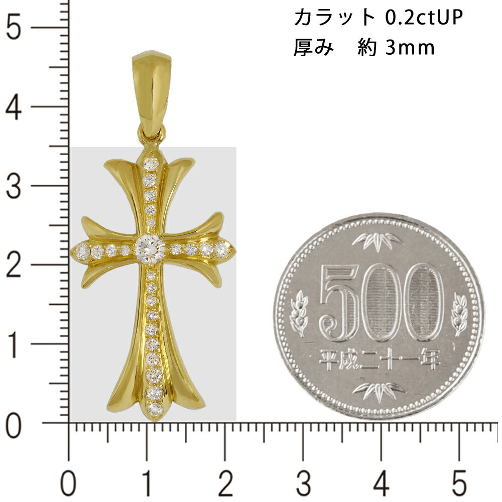 【お電話にてお問合せください！】K18 クロスシャープ35  イエローゴールド ペンダントトップ ダイヤモンド 鑑定書付 0.2ct G SI2 GOOD以上  SHARP メンズ